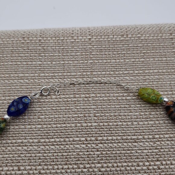 18 Inch Sterling Silver Colorful Glass Unique Necklace B365 - Picture 3 of 6